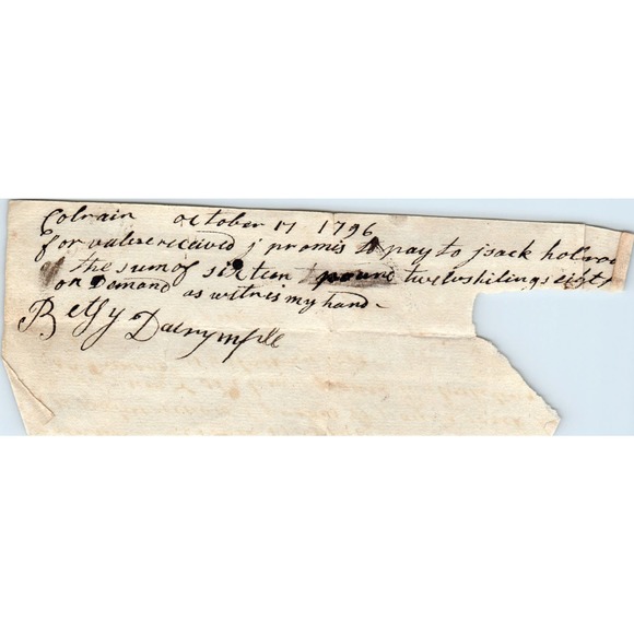 1796 Handwritten Receipt Colrain Massachusetts Jack Holbrook AE6-10 - Picture 1 of 2